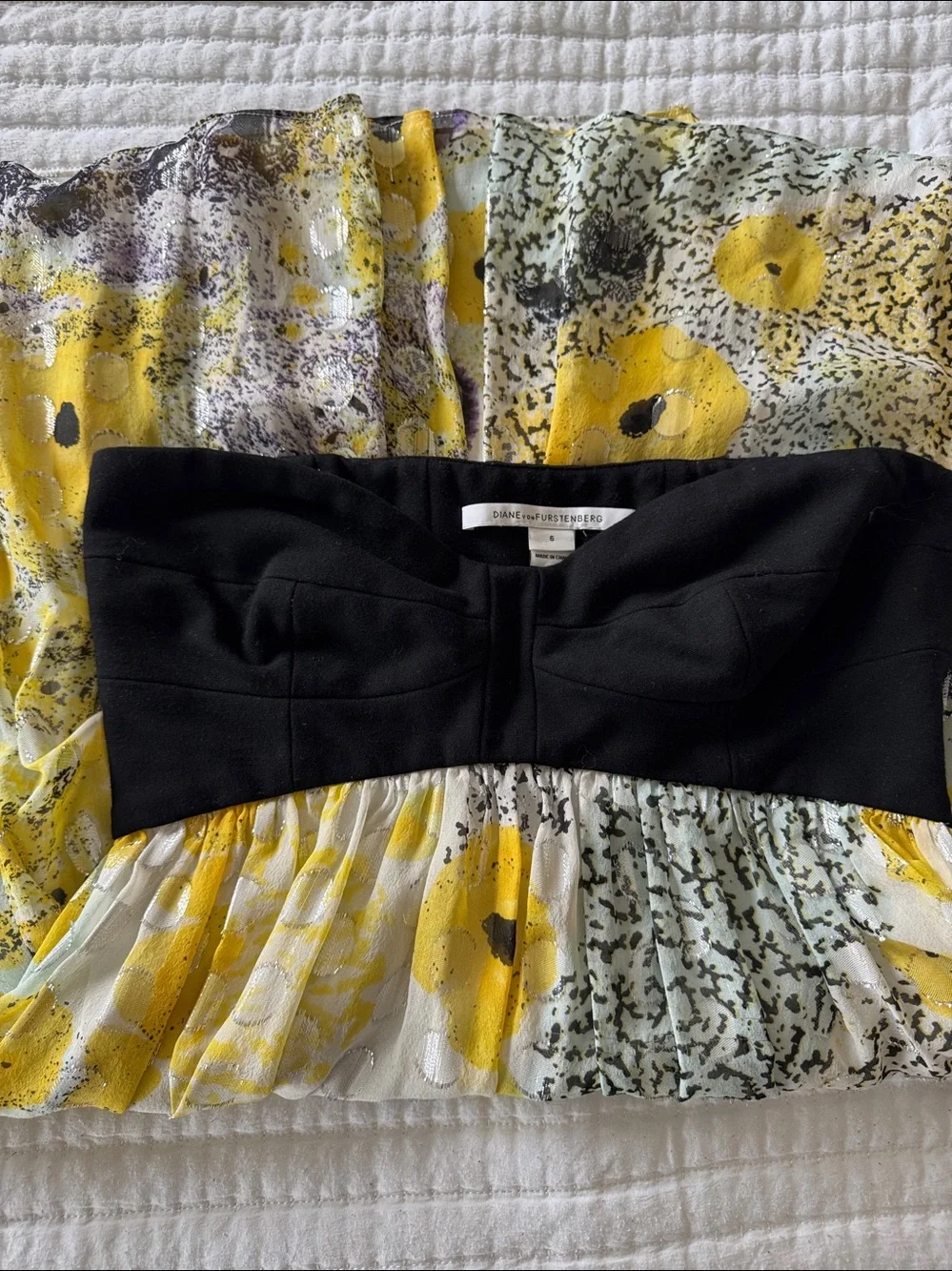 Diane Von Furstenberg BlBodice Yellow and Gray Patterned Skater Dress